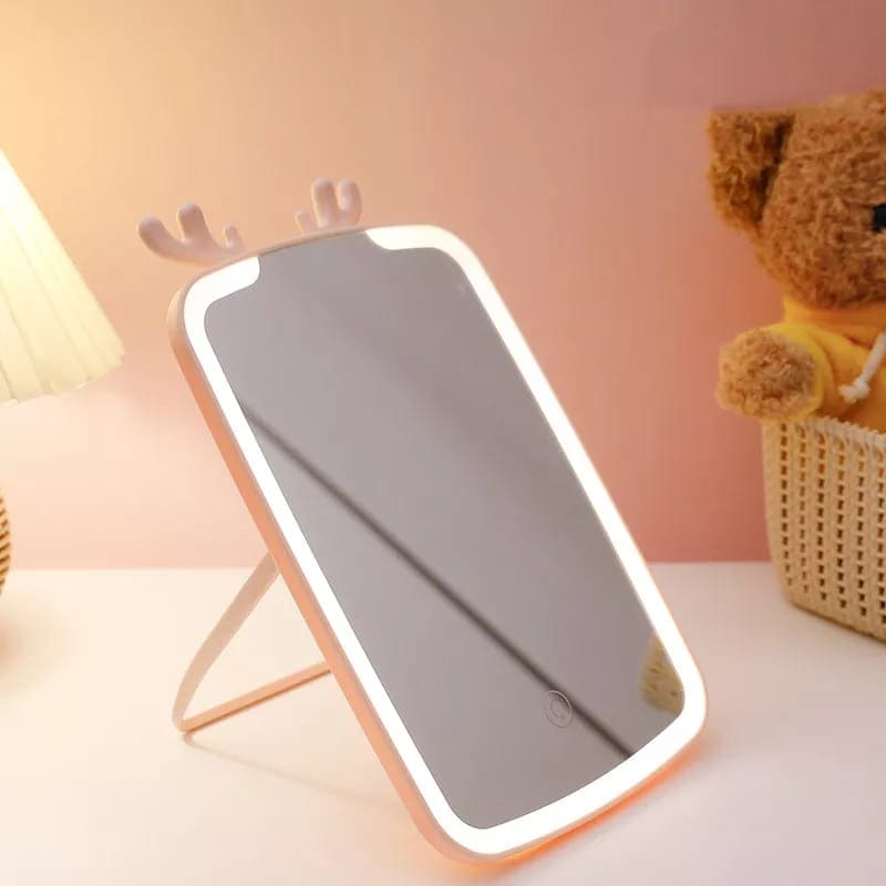 Deer Led Desktop Mirror, Lighted Rechargeable Makeup Mirror, Brightness Adjustable USB Rechargeable Travel Portable Light up Mirror, Touch Screen LED Vanity Mirror Deer Led Desktop Mirror, Lighted Rechargeable Makeup Mirror, Brightness Adjustable USB Rechargeable Travel Portable Light up Mirror, Touch Screen LED Vanity Mirror